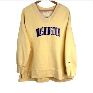 Champion Reverse Weave Washington Huskies Sweatshirt XXL V Neck Yellow Retro UW